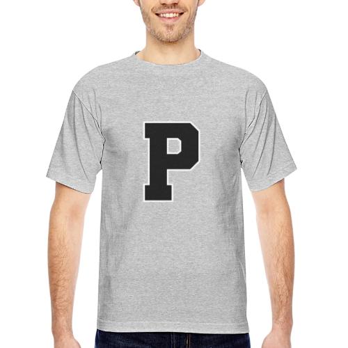 Varsity Letter P Athletic Alphabet Design - Bayside Unisex Heavyweight USA Made T-Shirt