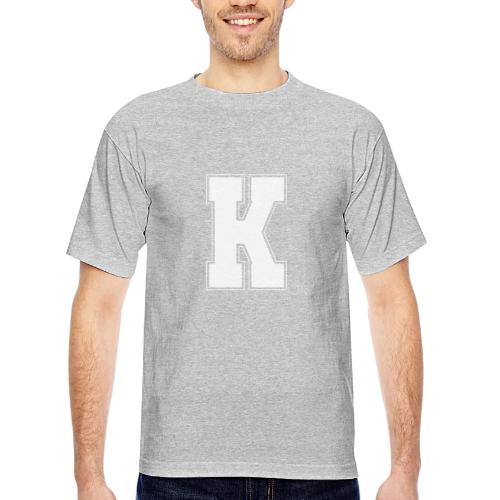 White Letter K – Varsity Alphabet Monogram - Bayside Unisex Heavyweight USA Made T-Shirt