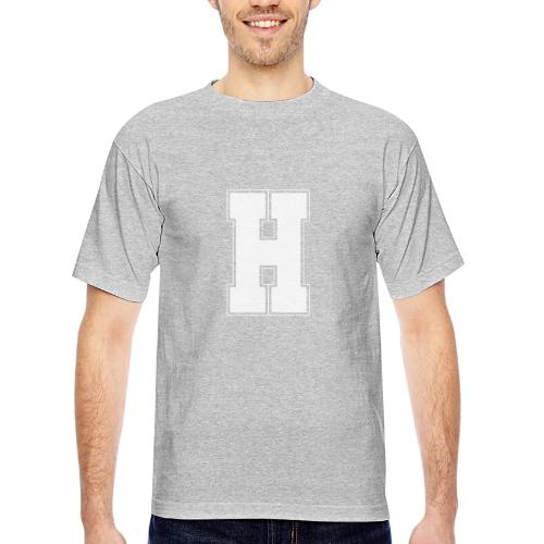 White Letter H – Varsity Alphabet Monogram - Bayside Unisex Heavyweight USA Made T-Shirt
