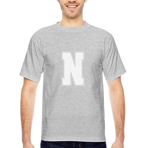 White Letter N – Varsity Alphabet Monogram - Bayside Unisex Heavyweight USA Made T-Shirt