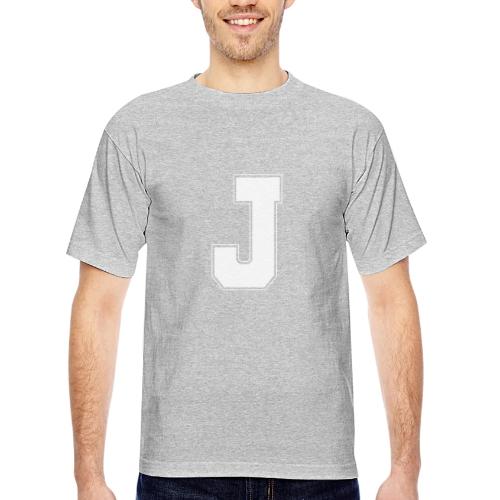 White Letter J – Varsity Alphabet Monogram - Bayside Unisex Heavyweight USA Made T-Shirt