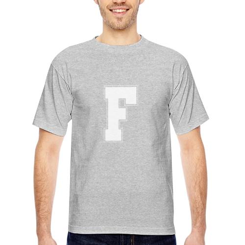 White Letter F – Varsity Alphabet Monogram - Bayside Unisex Heavyweight USA Made T-Shirt