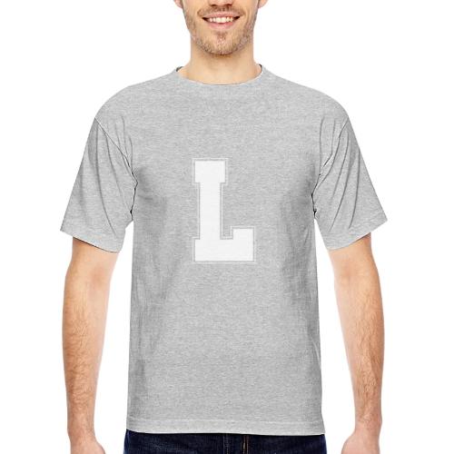 White Letter L – Varsity Alphabet Monogram - Bayside Unisex Heavyweight USA Made T-Shirt