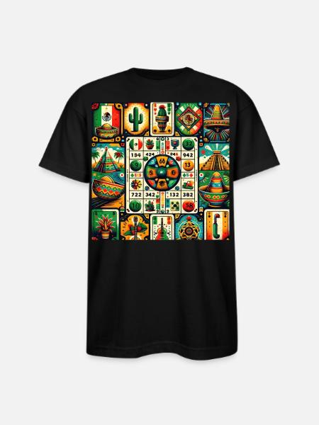 Mexican Loteria Charm - Bayside Unisex Heavyweight USA Made T-Shirt - black