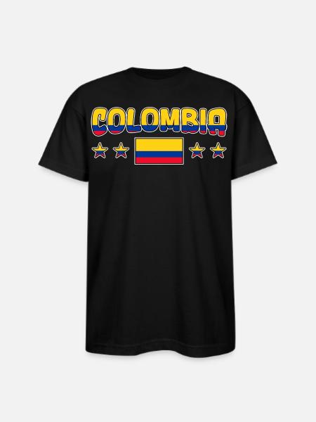 Colombia Flag Stars Graphic Tee - Bayside Unisex Heavyweight USA Made T-Shirt - black