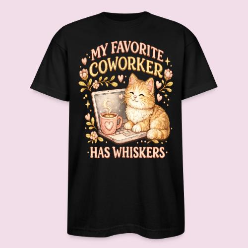 My Favorite Coworker Has Whiskers Faux Stitched - Bayside Unisex Heavyweight USA Made T-Shirt