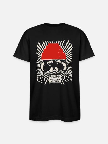 Raccoon DEVO Hat Poster – Bold Political Art Print - Bayside Unisex Heavyweight USA Made T-Shirt - black