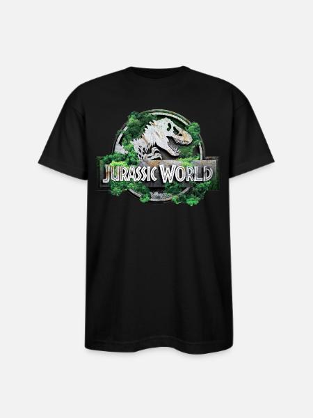 Jurassic World logo with T-Rex and trees - Bayside Unisex Heavyweight USA Made T-Shirt - black