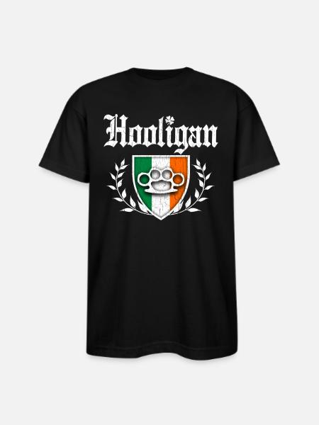 Irish Hooligan Crest vintage distressed look - Bayside Unisex Heavyweight USA Made T-Shirt - black