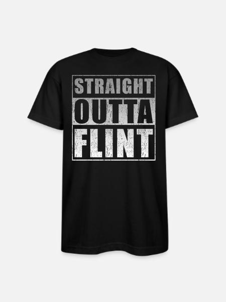 Straight Outta Flint - Bayside Unisex Heavyweight USA Made T-Shirt - black