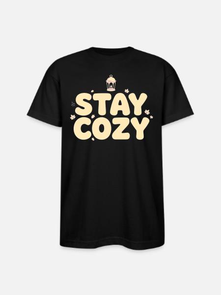 Stay Cozy Lantern Autumn - Bayside Unisex Heavyweight USA Made T-Shirt - black