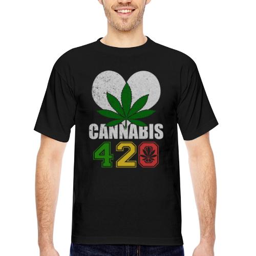 Sidesplitting 420 Love Herb Weed Marijuana Design - Bayside Unisex Heavyweight USA Made T-Shirt