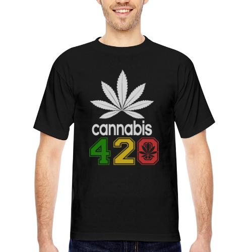 Humorous 420 Authentic Herb Weed Marijuana Design - Bayside Unisex Heavyweight USA Made T-Shirt