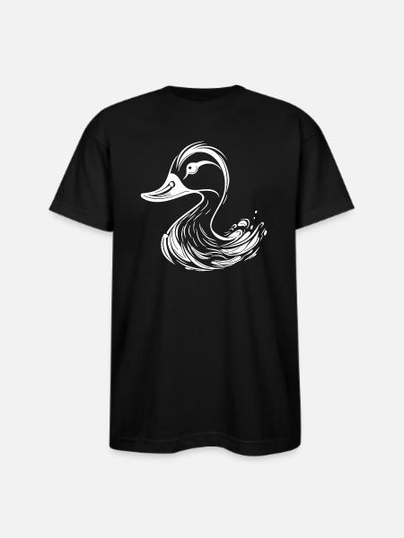 Cute Tattoo Style Duck - Bayside Unisex Heavyweight USA Made T-Shirt - black