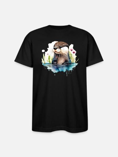 Otter in Water - Bayside Unisex Heavyweight USA Made T-Shirt - black