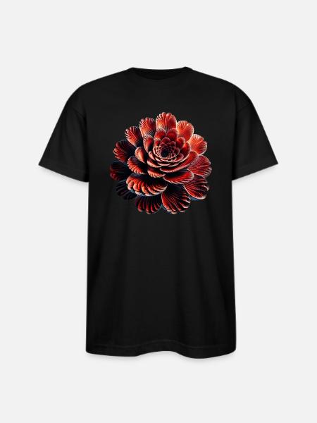 Red Flower Fractal - Bayside Unisex Heavyweight USA Made T-Shirt - black