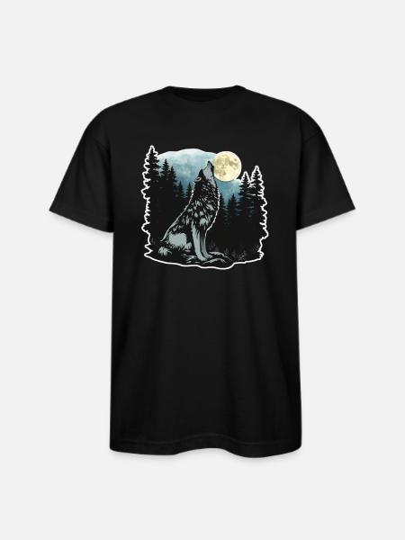 Wolf Howling At Moon - Bayside Unisex Heavyweight USA Made T-Shirt - black