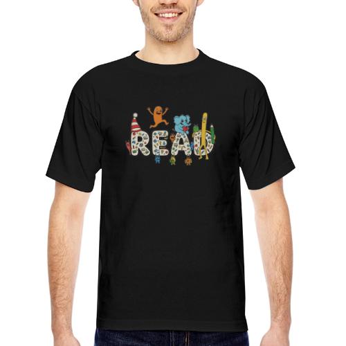 Whimsical READ Kids Cartoon - Bayside Unisex Heavyweight USA Made T-Shirt