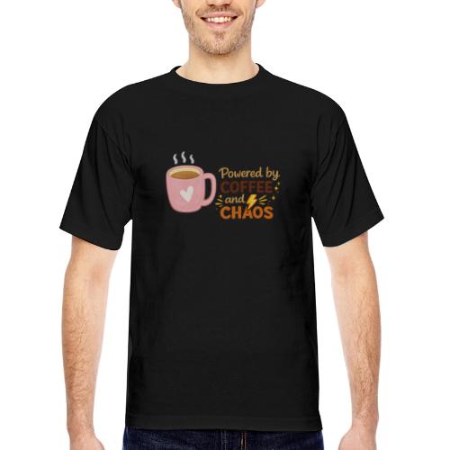 Powered by Coffee and Chaos - Bayside Unisex Heavyweight USA Made T-Shirt