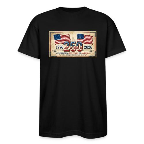 USA 250th Anniversary Flags Emblem - Bayside Unisex Heavyweight USA Made T-Shirt