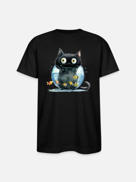 Funny Cat - Bayside Unisex Heavyweight USA Made T-Shirt - black