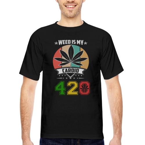 Quick Witted 420 My Cardio Herb Weed Marijuana - Bayside Unisex Heavyweight USA Made T-Shirt
