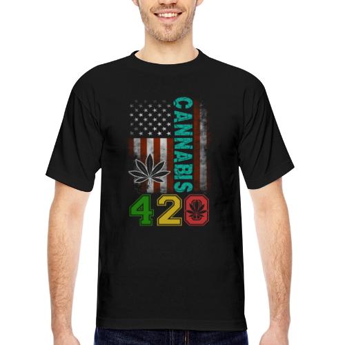 Amusing 420 American Herb Weed Marijuana Design - Bayside Unisex Heavyweight USA Made T-Shirt