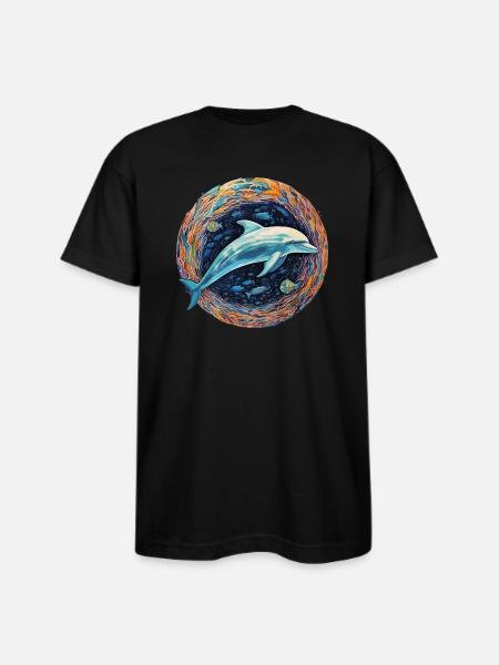 Dolphin Celestial - Luminous Depths - Bayside Unisex Heavyweight USA Made T-Shirt - black