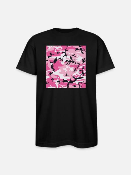 Pink Camo Camouflage - Bayside Unisex Heavyweight USA Made T-Shirt - black