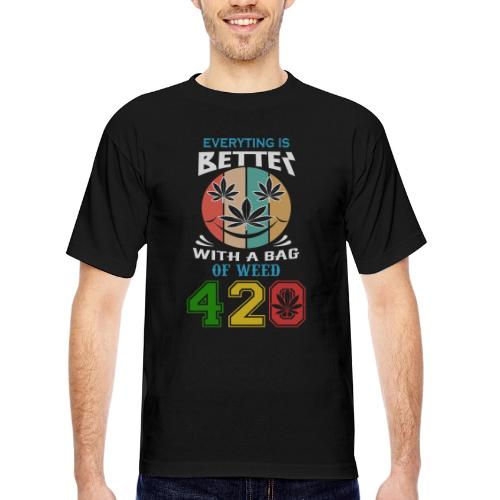 Comic 420 Better Herb Weed Marijuana Design - Bayside Unisex Heavyweight USA Made T-Shirt