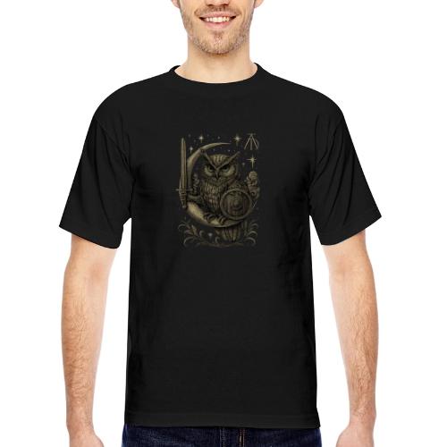 Moon Warrior Owl – Celestial Strength Tee - Bayside Unisex Heavyweight USA Made T-Shirt