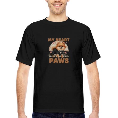 My Heart Walks on Four Paws – Pomeranian tee - Bayside Unisex Heavyweight USA Made T-Shirt