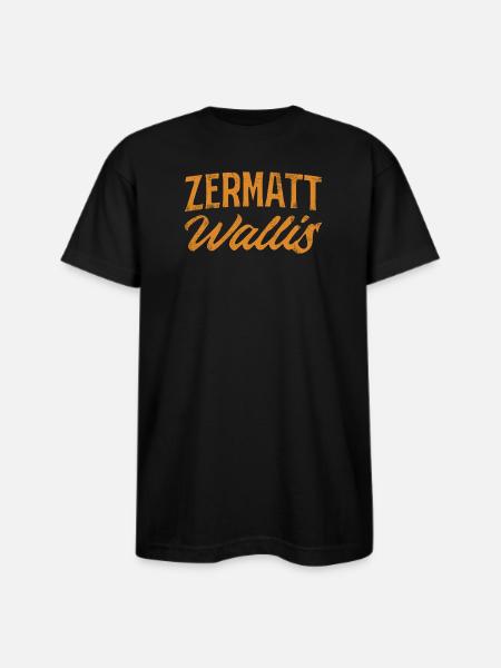 Zermatt Wallis Alpine Script - Bayside Unisex Heavyweight USA Made T-Shirt - black