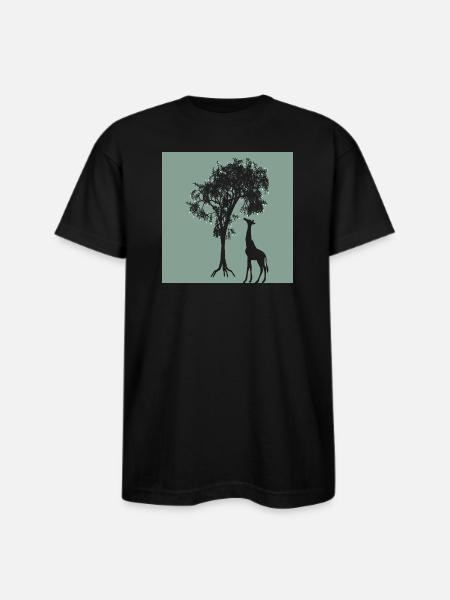 Giraffe Tree Silhouette Nature - Bayside Unisex Heavyweight USA Made T-Shirt - black