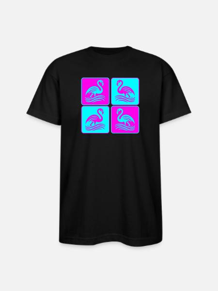 Flamingo Waves Pop Art - Bayside Unisex Heavyweight USA Made T-Shirt - black