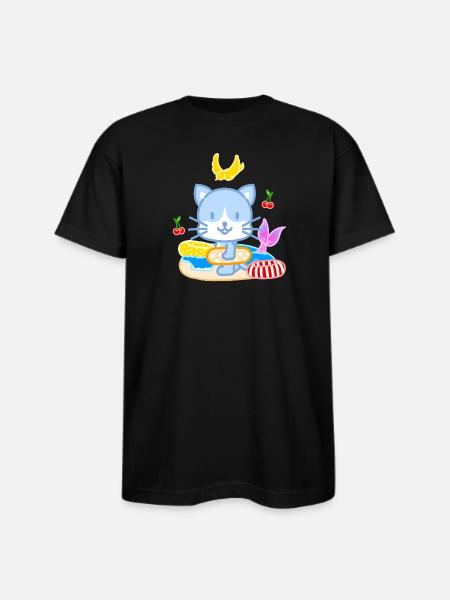 Blue Cat Beach Splash - Bayside Unisex Heavyweight USA Made T-Shirt - black