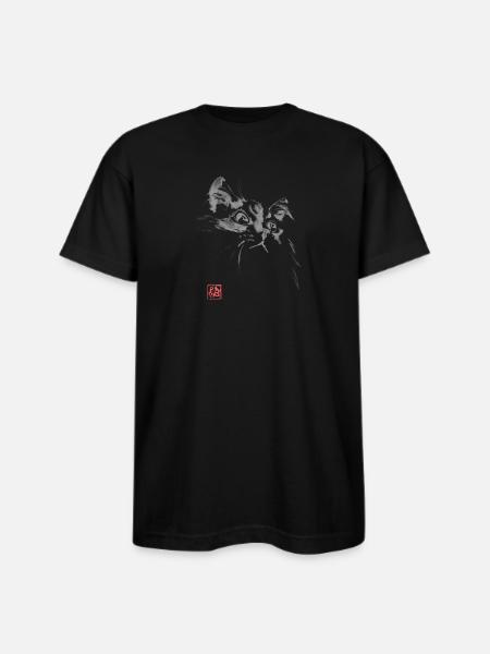 Whisper Cat Inkwash Portrait - Bayside Unisex Heavyweight USA Made T-Shirt - black