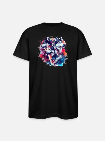 Husky Trio Neon Splash - Bayside Unisex Heavyweight USA Made T-Shirt - black