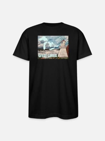 Great Lakes Lighthouse Poster - Bayside Unisex Heavyweight USA Made T-Shirt - black