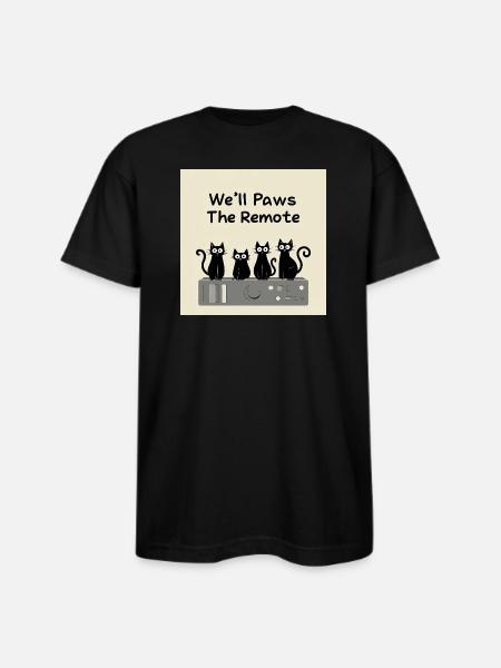 Paws The Remote TV - Bayside Unisex Heavyweight USA Made T-Shirt - black