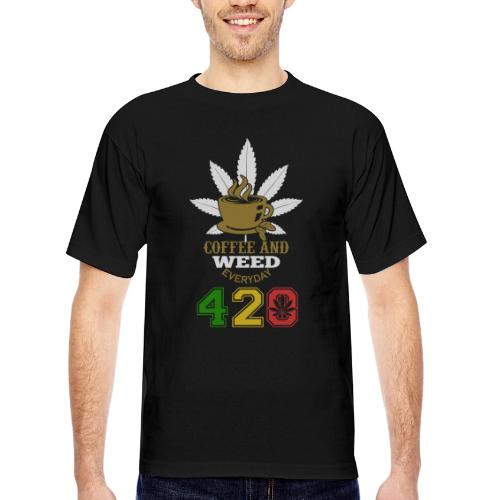 2024 420 Coffee & Smoke Weed Marijuana Design - Bayside Unisex Heavyweight USA Made T-Shirt