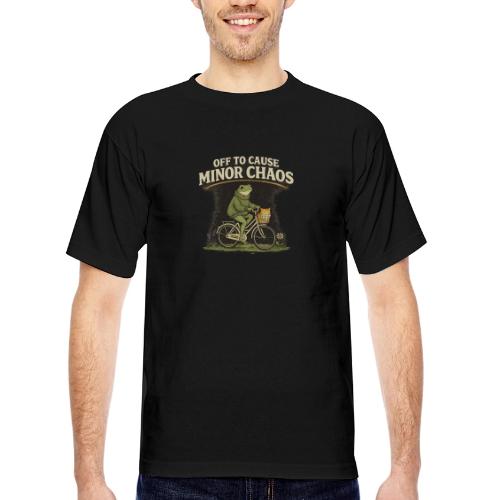 Minor Chaos Vintage Frog and Cat on Bicycle - Bayside Unisex Heavyweight USA Made T-Shirt