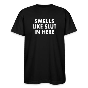 Funny Smells Like Slut In Here Offensive Adult - Bayside Unisex Heavyweight USA Made T-Shirt - black - Front - Anthony (185cm)