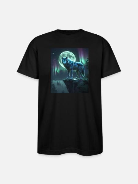 Mystical Wolf Under Moonlight - Bayside Unisex Heavyweight USA Made T-Shirt - black