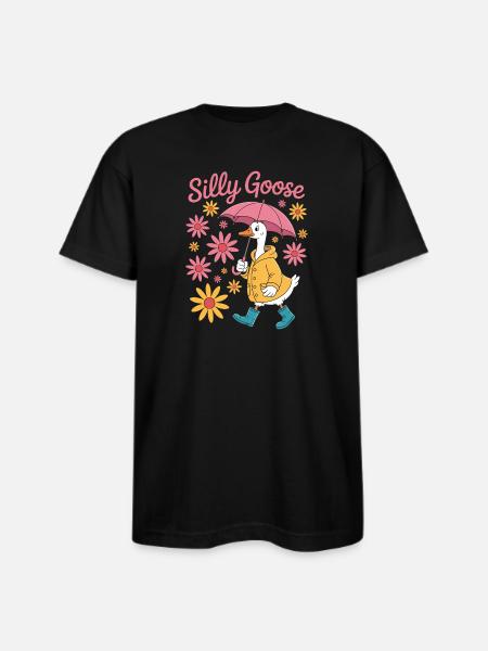 Silly Goose With Umbrella - Bayside Unisex Heavyweight USA Made T-Shirt - black