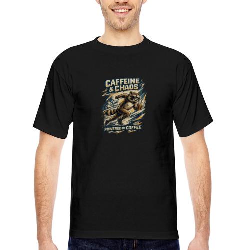 Funny Caffeine Chaos Raccoon Coffee Lover Morning - Bayside Unisex Heavyweight USA Made T-Shirt