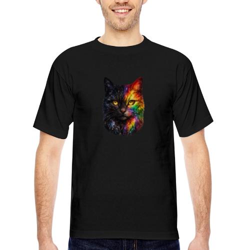 Cosmic Galaxy Rainbow Cat - Bayside Unisex Heavyweight USA Made T-Shirt