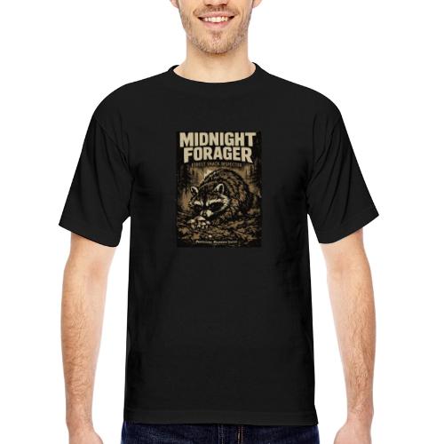 Midnight Forager Raccoon Mushroom Hunter - Bayside Unisex Heavyweight USA Made T-Shirt