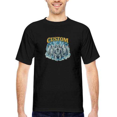 Custom Wolf Pack Howling Moon Vintage Wilderness - Bayside Unisex Heavyweight USA Made T-Shirt