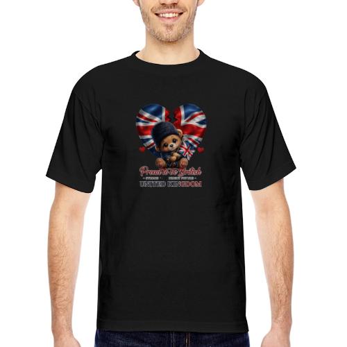 Proud to Be British Teddy Bear UK Patriot Gift - Bayside Unisex Heavyweight USA Made T-Shirt